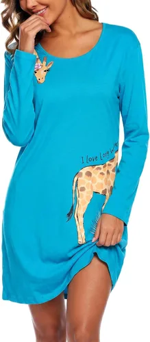 Vista 11 de ENJOYNIGHT Ropa de dormir de algodón para mujer, camisón de manga larga con estampado de camiseta para dormir ABC