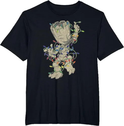 Vista 31 de Marvel Camiseta de luces navideñas Guardians Of The Galaxy Groot, Negro, S