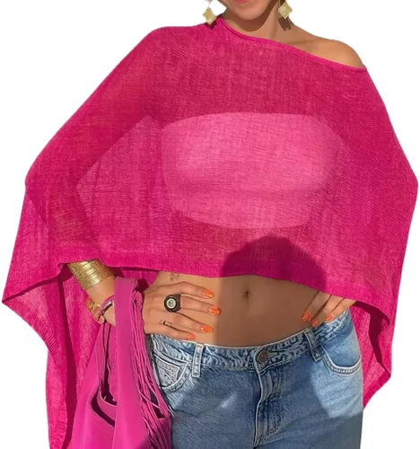Vista 11 de Amiblvowa Poncho transparente para mujer, poncho de punto Y2K Negro