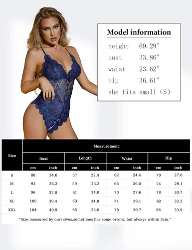 Vista 6 de Queenfox Lencería para mujer de una pieza con cuello en V de encaje, babydoll