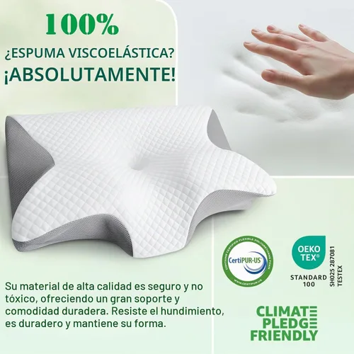 Vista 4 de Almohada cervical de espuma viscoelástica, almohada ergonómica 2 en 1 de apoyo para el cuello con reposabrazos y orificio para las orejas, almohada