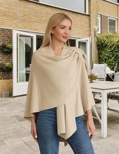 Vista 2 de PULI Suéter tipo poncho para mujer con frente cruzado grande y elegante capa de punto para otoño e invierno