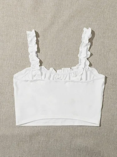 Vista 2 de Verdusa Top corto para mujer con volantes y nudo frontal fruncido