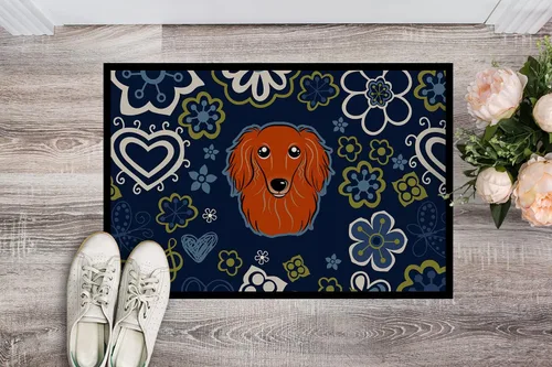 Vista 2 de Caroline's Treasures BB5065MAT - Felpudo de pelo largo con diseño de flores azules, de pelo largo, color rojo, 18 x 27 pulgadas, tapete para puerta