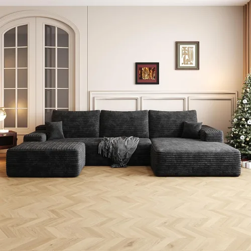 Vista 17 de AUGOP Sofá modular moderno de 96 pulgadas para sala de estar, sofá modular con sofás en forma de L, sofá tapizado sin hueso, sofá seccional con Negro