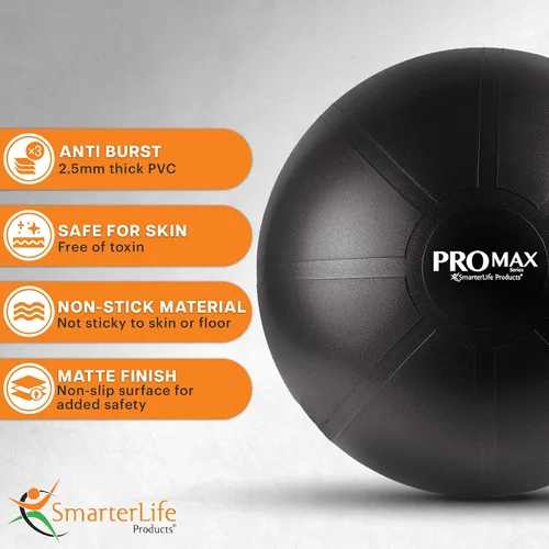 Vista 3 de SmarterLife PRO MAX - Pelota de entrenamiento para fitness, yoga, equilibrio, estabilidad o parto para embarazo y parto, ideal como silla de pelota
