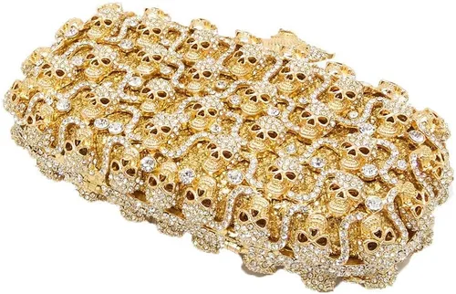 Vista 5 de Boutique De FGG Bolso de mano de cristal de calavera para mujer, bolso de mano de noche con diamantes de imitación, para fiesta, graduación
