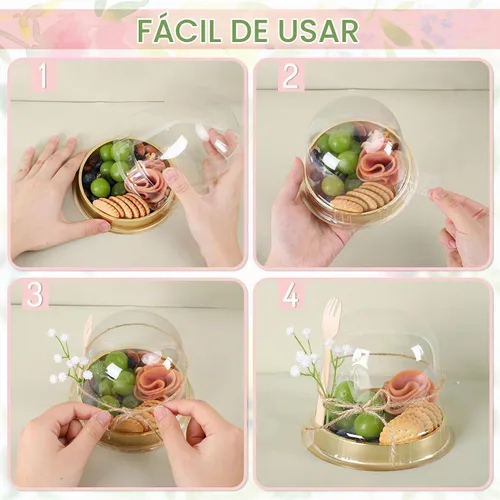 Vista 3 de Whaline - 50 juegos de envases desechables individuales para embutidos, cajas de pastel redondas de plástico transparente con tapas de cúpula, mini