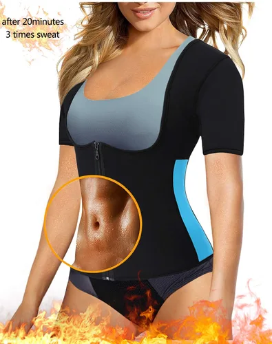 Vista 2 de Gotoly Chaleco de sauna de neopreno para mujer con mangas para gimnasio