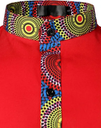 Vista 5 de LucMatton Camisa Dashiki alargada con diseño de retazos de manga larga para hombre