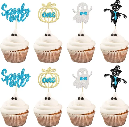 Vista 18 de Gyufise 24 adornos para cupcakes de Halloween con calabaza, fantasma, purpurina negra, decoraciones para cupcakes para niños, decoración de fiesta