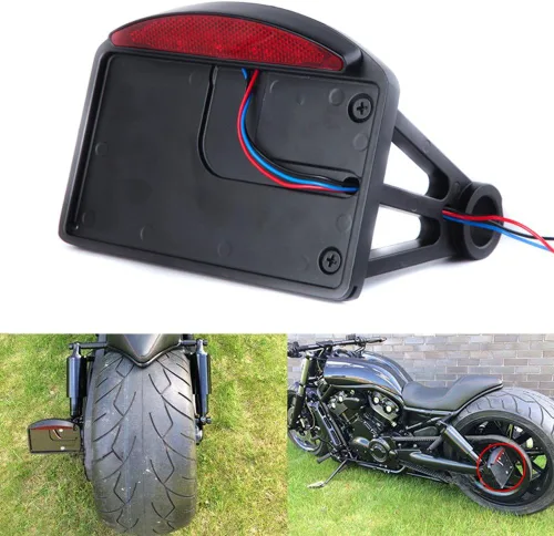 Vista 12 de Rich Choices - Luces traseras de motocicleta con soporte lateral para matrícula, luces de freno integradas, luz de stop, impermeables, de aluminio