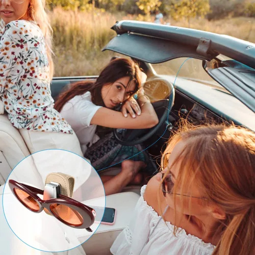 Vista 5 de 2 paquetes de soporte universal para anteojos para el automóvil, soporte para lentes de sol, clip de cuero para anteojos y clip para tarjeta de Beige