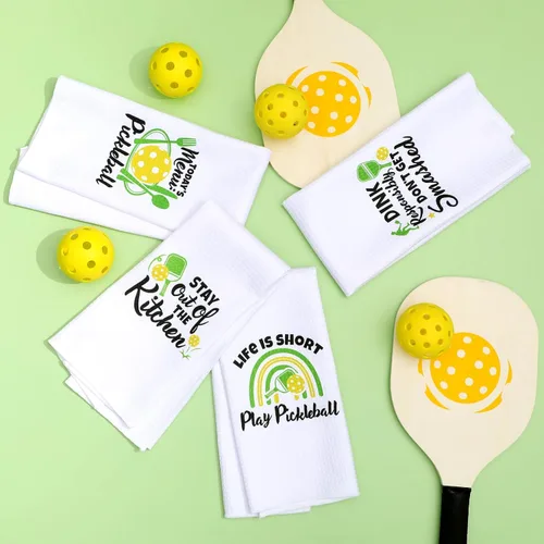 Vista 5 de Vansolinne Juego de 4 toallas de cocina de regalo de Pickleball para Navidad, juego de 4 paños de cocina, juego de toallas de mano de cocina
