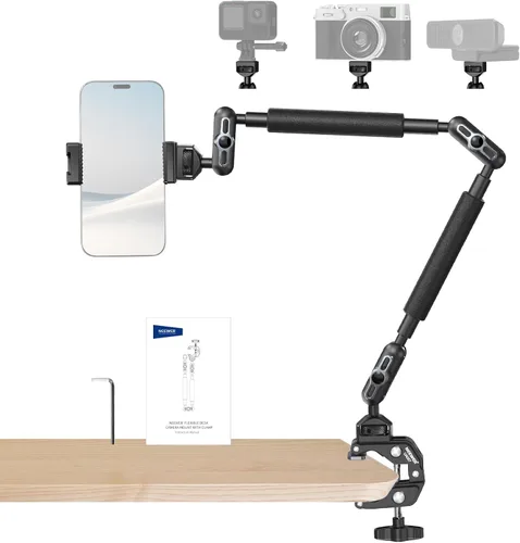 Vista 15 de NEEWER Kit de Soporte de Cámara Mejorado con Brazo de Boom Telescópico de Tres Pliegues (Carga Máxima 2lb), Soporte de Escritorio Telescópico