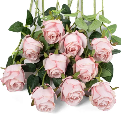Vista 16 de 10 rosas artificiales de tallo largo, rosas de seda falsas para bricolaje, ramo de boda, mesa, centro de mesa, decoración del hogar (negro)