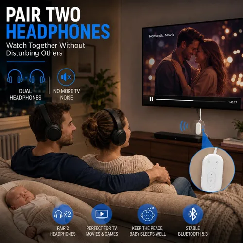 Vista 3 de Adaptador Bluetooth de avión para auriculares, transmisor de audio Bluetooth para AirPods o auriculares inalámbricos, transmisor receptor 2 en 1