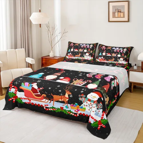 Vista 28 de Manfei Juego de sábanas de Feliz Navidad, tamaño individual, diseño rústico de pinos de dibujos animados, decoración de habitación de niños