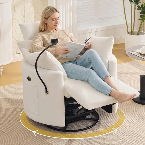 Vista 14 de Power Glider - Mecedora para guardería, reclinable giratorio con USB, color Gris claro