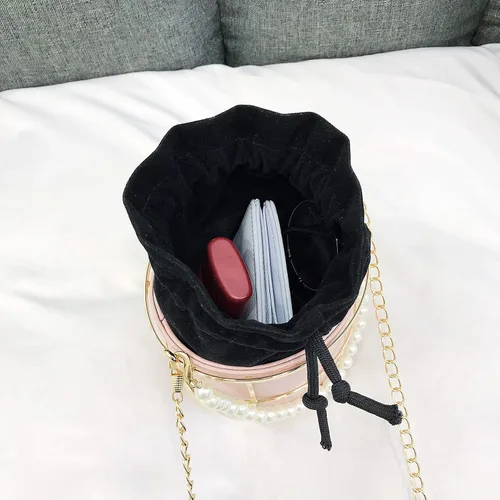 Vista 6 de Bolso de embrague para las mujeres de la perla de la noche de los bolsos de la tarde del metal de la manija superior del cubo del bolso de cristal