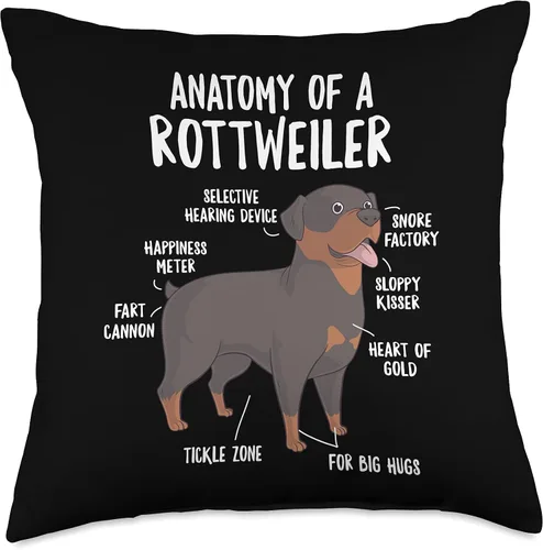 Vista 4 de Hilarious Doggos Puppies & Memes Anatomy of A Rottweiler Dog Owner Rottie Puppy - Divertida almohada bonita, 16 x 16 pulgadas, multicolor