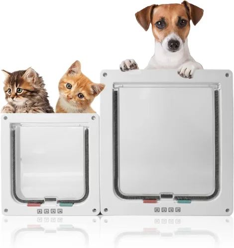 Vista 4 de Puerta con solapa para gatos, cierre de 4 vías, resistente a la intemperie, para puerta corredera interior y exterior, inserción de puerta de perro
