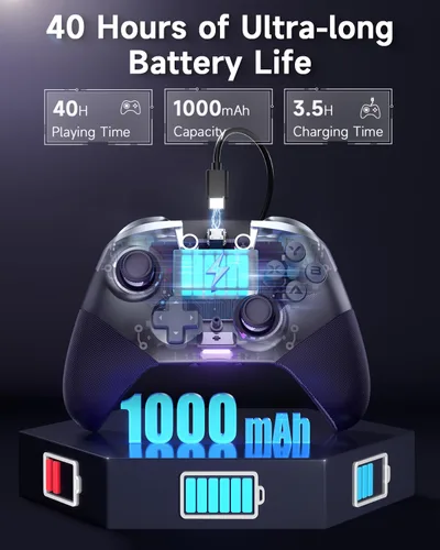 Vista 6 de EasySMX X10 Wireless PC Controller with Dual Hall Effect, Bluetooth Controller for PC/Switch/Steam/Android TV, Mobile - Include a White Swappable