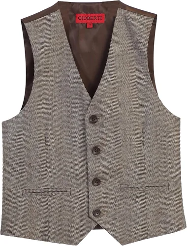 Vista 13 de Gioberti Chaleco de traje formal a cuadros Tweed para niño 63 - Gráfico Marrón