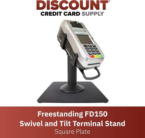Vista 2 de DCCStands - Soporte de terminal independiente giratorio e inclinable FD130 / FD150 con placa cuadrada, color negro