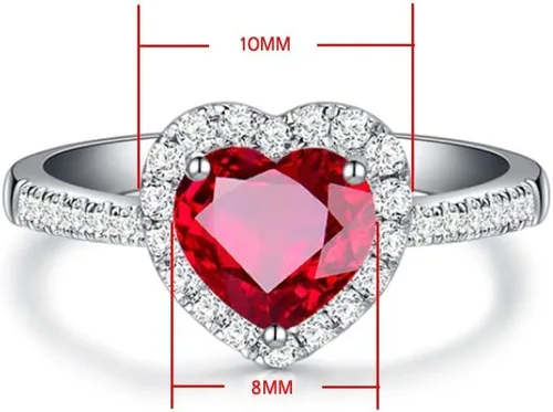 Vista 3 de Anillos de boda de plata de ley 925 con forma de corazón de rubí rojo para mujer, joyería fina para novia, accesorios de bague de compromiso (8)