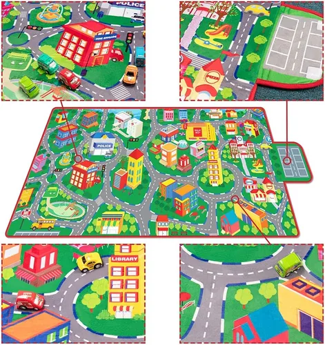 Vista 4 de Beetoy - Alfombra de coche de 31.5 x 67 pulgadas, alfombra de juego con carreteras para niños Portátil, antideslizante, alfombra educativa