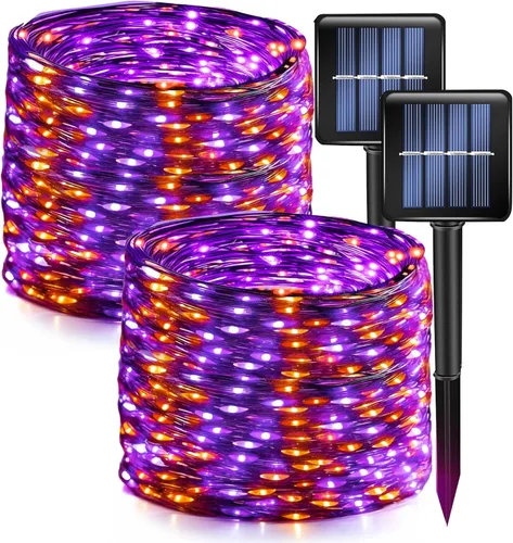 Vista 11 de Dazzle Bright Paquete de 2 luces de cadena solares para exteriores, total de 80 pies, 240 luces LED solares impermeables tipo luces de hadas, 8