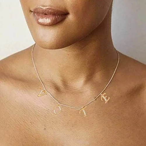 Vista 5 de Collar largo tiantian voto, chapado en oro de 14 quilates personalizado Michelle Obama carta votante collar para mujeres y niñas