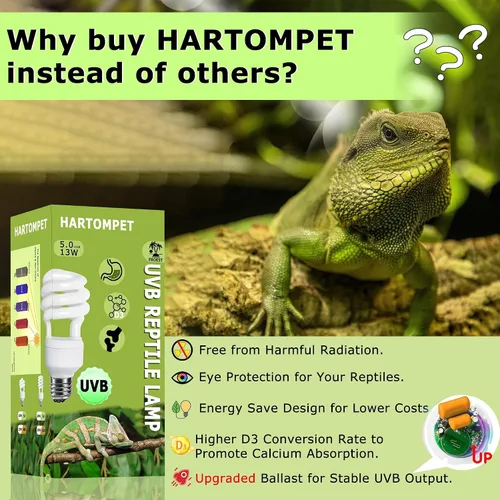 Vista 8 de HARTOMPET 5.0 UVB - Luz de reptil de 13 W, bombilla UVB compacta de bobina tropical, lámpara fluorescente UVA para camaleones, lagartos, tortugas
