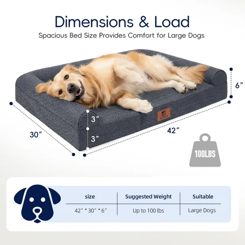 Vista 6 de Sofá ortopédico indestructible a prueba de mordidas para perros extragrandes, 42 x 30 pulgadas, sofá cama XL de espuma impermeable para mascotas