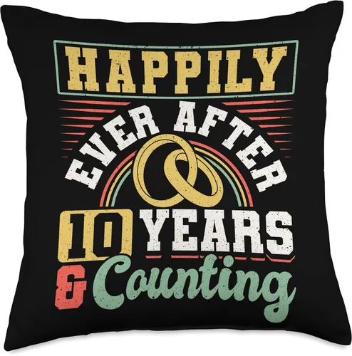 Vista 4 de Married Couples Matching Apparel JM0 10th Wedding Anniversary Happily Ever After 10 Years and Throw Pillow, 16x16, Multicolor