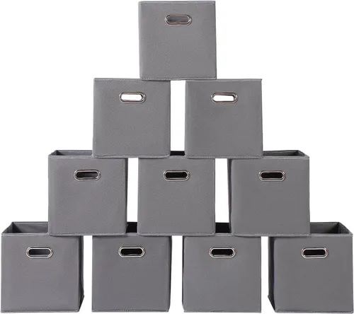 Vista 56 de Yunkeeeper - Contenedores de almacenamiento, cubos organizadores de tela con asa, cubos plegables para almacenamiento de tela o accesorios, 11 x 11
