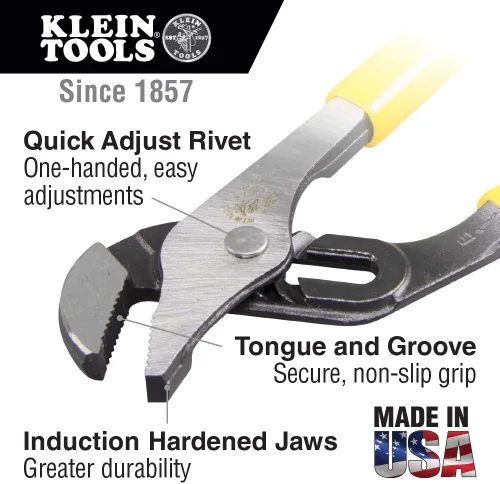 Vista 2 de Klein Tools Alicates J502-10, alicates de bomba de mandíbula ajustables, lengüeta y ranura, con asas de material dual, 10 pulgadas