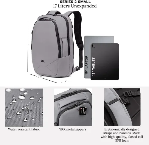 Vista 4 de Mochila portátil de viaje y trabajo ampliable de dos en uno de Knack, aprobada por la TSA, Aleación gris.