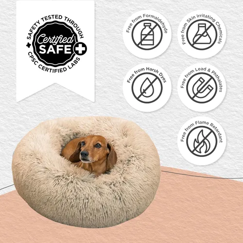 Vista 30 de Best Friends by Sheri - The Original Calming Donut - Cama calmante en forma de dona para perros y gatos - Pelo largo, azul bebé, M, 30 x 30 pulgadas