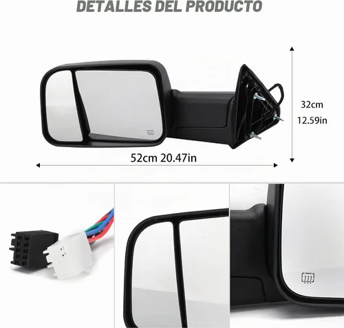Vista 7 de Espejo lateral del conductor compatible con Dodge Ram 1500 2009-2018, Dodge Ram 2500 3500 2010-2018, espejos de remolque con luz de giro calentada