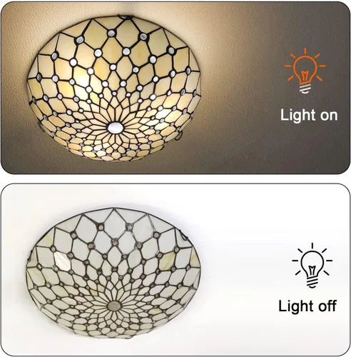 Vista 6 de ARTZONE Tiffany - Lámpara de techo empotrada, 16 pulgadas de ancho con vitrales para dormitorio, sala de estar, entrada, vestíbulo, 3 luces..