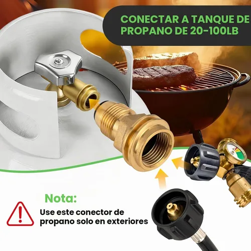Vista 2 de Adaptador de tanque de propano POL a QCC1 - Convertidor de propano de latón macizo resistente for 100lb/20lb LP Tanks, Old to New Connection, BBQ