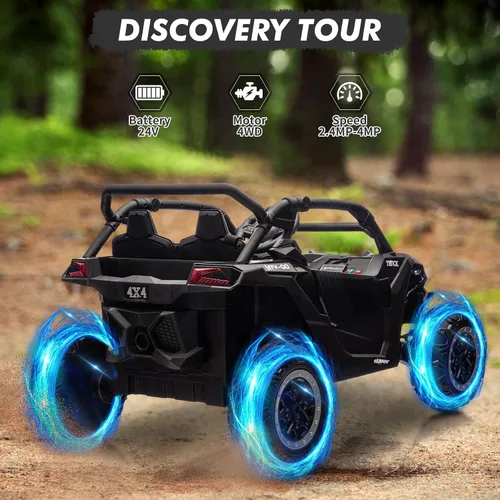 Vista 5 de Coche de paseo de 24 V para niños, juguete eléctrico todoterreno UTV de 2 Negro