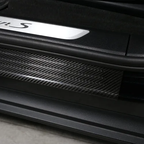 Vista 4 de YIWANG 100% de fibra de carbono real borde de la puerta Scuff Plate Insert Trim para Porsche MACAN 2014-2020 Accesorios de coche