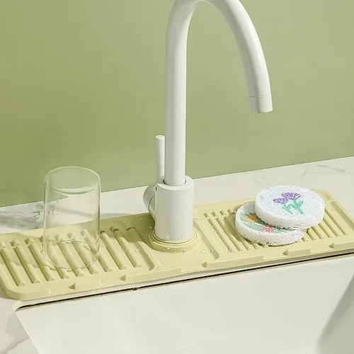 Vista 5 de Tapete para grifo de fregadero, protector contra salpicaduras de silicona mejorado, con propiedades de secado rápido, bandeja protectora ideal