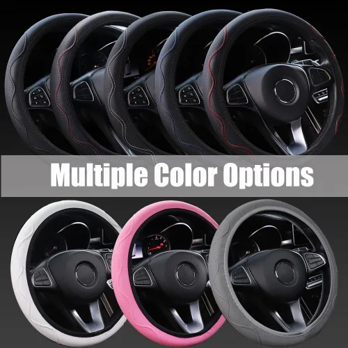 Vista 8 de Funda elástica para volante de coche universal de 15 pulgadas, fundas de volante de microfibra suave de cuero transpirable, antideslizante