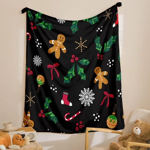 Vista 3 de Bedbay Manta de Navidad de dibujos animados, decoración de Navidad, con patrón de copos de nieve de hombre de jengibre, ultra suave, manta