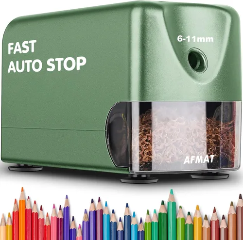 Vista 9 de AFMAT Sacapuntas eléctrico resistente, sacapuntas de aula para lápices de colores n.º 2 de 6 a 0.433 in, parada automática, punta afilada, guardar