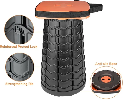 Vista 4 de Taburete plegable, mejorado y ligero pero resistente, con capacidad de carga de 400 libras, taburete portátil y retráctil para campamento, pesca